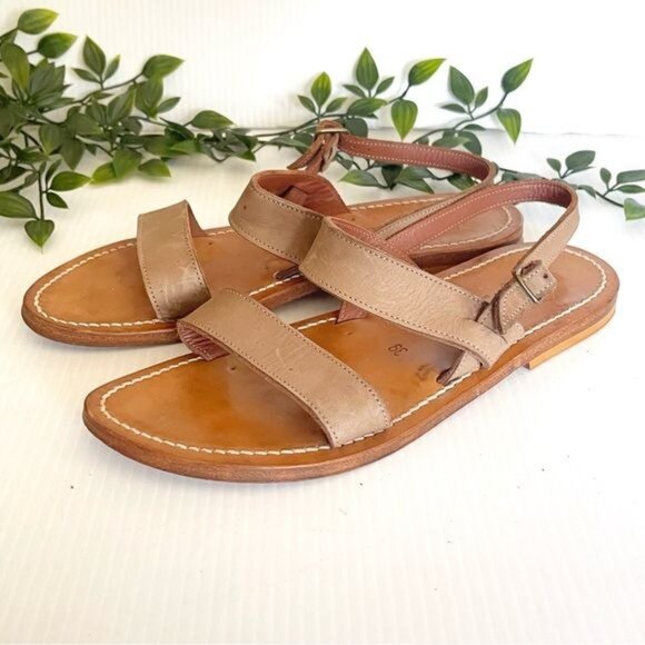 K.Jacques Barigoule leather sandal two wide bands natural honey tan 8.5 - Picture 3 of 11
